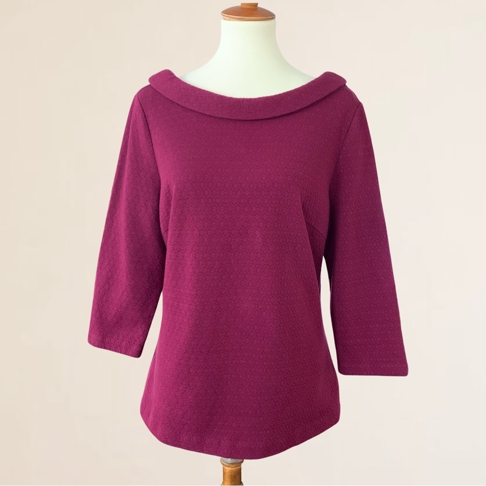 Boden Classic Rolled Collar Three Quarter Sleeve  Magenta Print Top